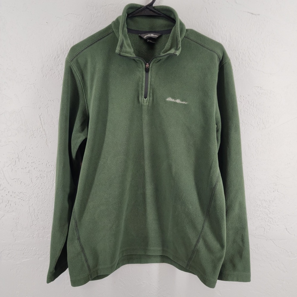 Eddie Bauer Mens Green Quarter Zip Fleece Pullover Jacket Small Gorpcore Hiking